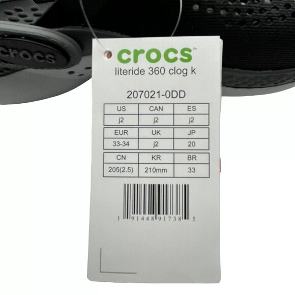 Crocs LiteRide Youth Girls Slip-on Clogs Size 2 (J2)Black Water Friendly & Comfy - Picture 7 of 9